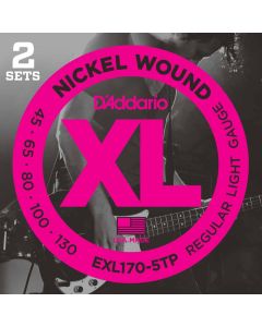 D'Addario EXL170-5TP Nickel Wound Bass Guitar Strings, Light, 45-130, 2 Sets, Long Scale