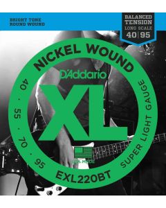 D'Addario EXL220BT Nickel Wound Bass Guitar Strings, Balanced Tension Super Light, 40-95