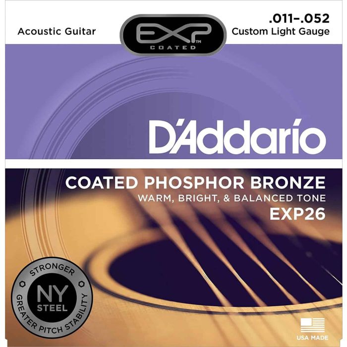 D'Addario EXP26 Coated Phosphor Bronze Acoustic Guitar Strings, Custom  Light, 11-52