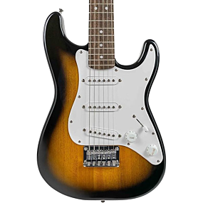 Squier FSR Mini Stratocaster, Laurel Fingerboard, White Pickguard in Brown Sunburst