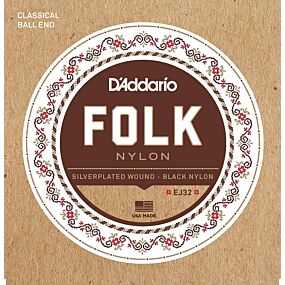 D'Addario EJ32 Folk Nylon Guitar Strings, Ball End, Silver Wound/Black Nylon Trebles