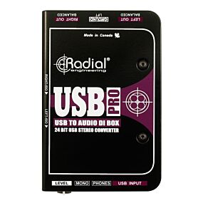 Radial USB-PRO Stereo DI For USB Source Level Control Mono Sum Headphone Out