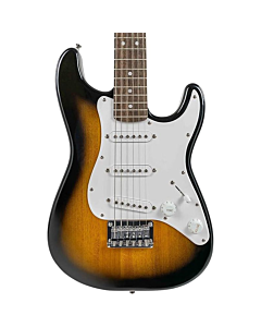 Squier FSR Mini Stratocaster, Laurel Fingerboard, White Pickguard in Brown Sunburst