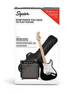 Squier Sonic Stratocaster Pack, Maple Fingerboard in Black (Inc Gig Bag and 10G Frontman Amplifier)