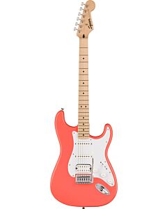 Squier Sonic Stratocaster HSS, Maple Fingerboard, White Pickguard in Tahitian Coral