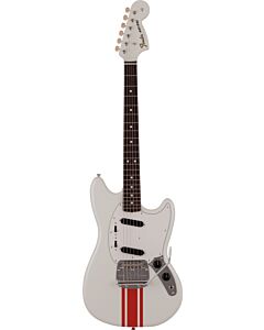 Fender 2023 Collection Made in Japan Traditional 60s Mustang, Rosewood Fingerboard in Olympic White with Red Competition Stripe