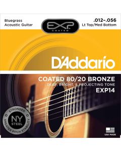 D'Addario EXP14 Coated 80/20 Bronze Acoustic Guitar Strings, Light Top/Medium Bottom/Bluegrass, 12-56