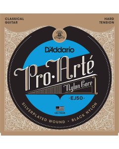 D'Addario EJ50 Pro-Arte Black Nylon Classical Guitar Strings, Hard Tension