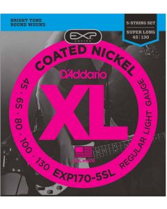 D'Addario EXP170-5SL Coated 5-String Bass Guitar Strings, Light, 45-130, Super Long Scale