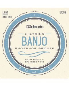 D'Addario EJ69 5-String Ball-End Banjo Strings, Phosphor Bronze, Light, 9-20