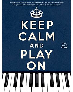 KEEP CALM AND PLAY ON BLUE BOOK PIANO