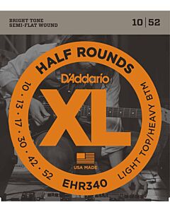 D'Addario EHR340 Half Round Electric Guitar Strings, Light Top/Heavy Bottom, 10-52