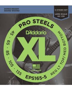 D'Addario EPS165-5 5-String ProSteels Bass Guitar Strings, Custom Light, 45-135, Long Scale