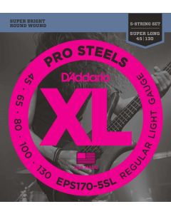 D'Addario EPS170-5SL 5-String ProSteels Bass Guitar Strings, Light, 45-130, Super Long Scale
