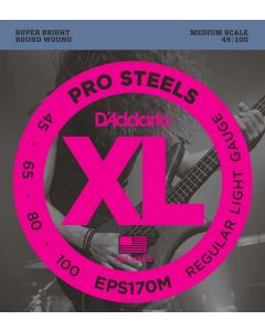 D'Addario EPS170M ProSteels Bass Guitar Strings, Light, 45-100, Medium Scale
