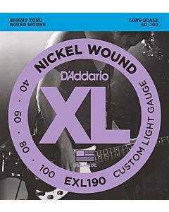 D'Addario EXL190 Nickel Wound Bass Guitar Strings, Custom Light, 40-100, Long Scale