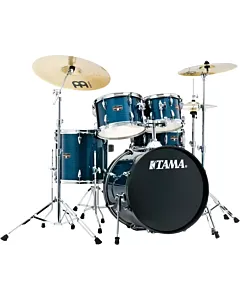 The TAMA STAGESTAR 5-piece complete kit with 20" Bass Drum in - Hairline Blue (HLB) includes a Drum Pedal with Double Chain Drive Cam & Beater Angle Adjustment