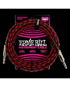 Ernie Ball 25ft Braided Straight to Straight Instrument Cable in Red Black