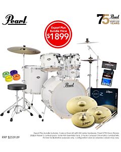 Pearl Export Plus 20" Fusion Package (20x16BD, 10x7TT, 12x8TT, 14x14FT, 14x5.5SD) in Pure White