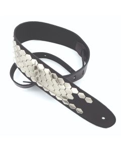 DSL Straps Black Leather Guitar Strap with Hexagon Shape Metal Studs