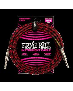 Ernie Ball 18ft Braided Straight to Straight Instrument Cable in Red Black