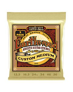 Ernie Ball Earthwood Custom Medium 80/20 Bronze Acoustic Guitar Strings 3 Pk 12.5-56 Gauge