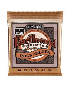 Ernie Ball Earthwood Rock & Blues Phosphor Bronze Acoustic Guitar Strings 3 Pk 10-52 Gauge