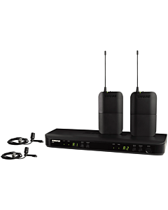 Shure Wireless Dual Lapel Mic System 2 x BLX1 Tx; 2 x CVL-B/C Mic; BLX88 RX; Auto Setup 614-638MHz