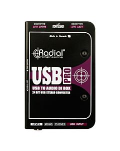 Radial USB-PRO Stereo DI For USB Source Level Control Mono Sum Headphone Out