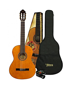 Valencia 3/4 Classical Nylon String Guitar Package in Natural Gloss